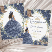 Roses Bleu de Marine Occidentales Quinceañera Doré