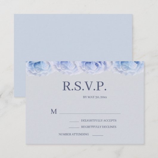 Invitation Roses bleu Dusty gris élégant mariage floral RSVP (Devant / Derrière)