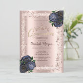 Invitation Roses bleu marine, cadre de Parties scintillant Co (Debout devant)