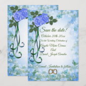 Invitation Roses bleues élégantes (Devant / Derrière)