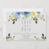 Invitation Roses bleues et jaunes sur gris doux (Devant)