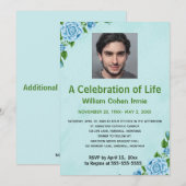 Invitation Roses bleues modifiables  Photo célébration d'une  (Devant / Derrière)