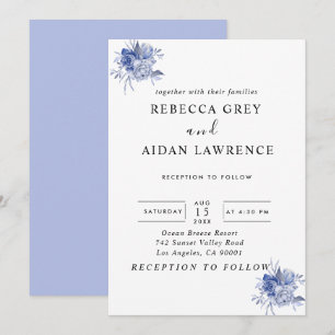 Invitation roses bleues poussiéreuses rustiques et autres fle