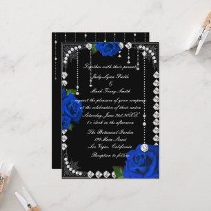 Invitation Roses bleues romantiques et diamants