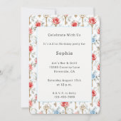 Invitation Roses Bleues Rouges Clés Dorées Anniversaire (Devant)