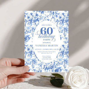 Invitation Roses Bleues Sophistiquées Florales Toile 60 Anniv