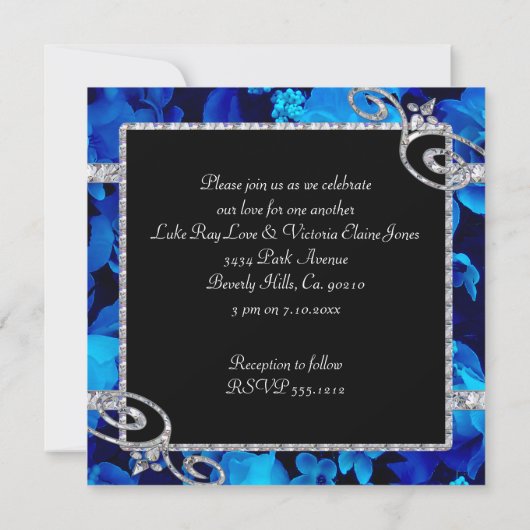 Invitation Roses Bleus brillants et Mariage de perles de diam (Dos)