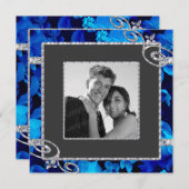 Invitation Roses bleus brillants et remous de diamant (Devant / Derrière)