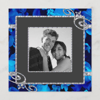 Invitation Roses bleus brillants et remous de diamant