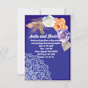 Invitation Roses bleus de la marine et mariage de mandala