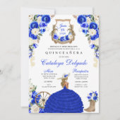 Invitation Roses Bleus de Mariachi Ouest Charro Quinceañera (Devant)