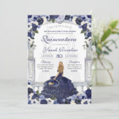 Invitation Roses Bleus Elegant Charro Princesse Quinceanera (Debout devant)
