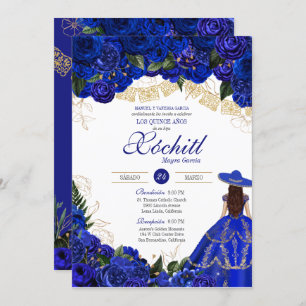 Invitation Roses Bleus Elegant Charro Quinceanera