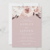 Invitation Roses bleus et fleurs blanches Mariage rose poussi (Devant)