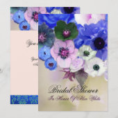 INVITATION ROSES BLEUS ET FLEURS D'ANÉMONE SHOWER DE MARIÉE (Devant / Derrière)