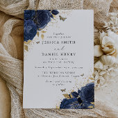 Invitation Roses bleus et Mariage d'or enchanté