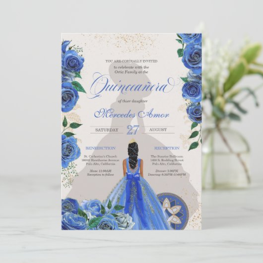 Invitation Roses Bleus Fancy Quinceanera Ouest Charro Glam I (Debout devant)