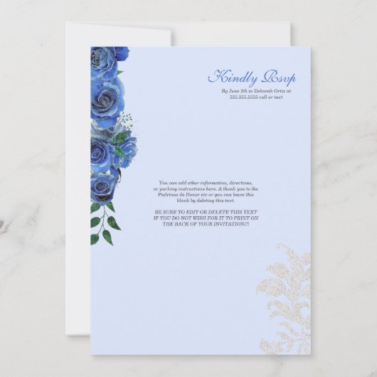 Invitation Roses Bleus Fancy Quinceanera Ouest Charro Glam I (Dos)