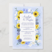Invitation Roses bleus, Mariage de tournesols jaunes (Devant)