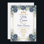 Invitation Roses bleus mexicains Gold & Navy 15 Anos MIS QUIN<br><div class="desc">Roses Bleus d'or et de marine mexicains 15 Anos MIS QUINCE Invitation Mis Quince Anos,  15e anniversaire, </div>