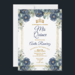 Invitation Roses bleus mexicains Gold & Navy 15 Anos MIS QUIN<br><div class="desc">Roses Bleus d'or et de marine mexicains 15 Anos MIS QUINCE Invitation Mis Quince Anos,  15e anniversaire, </div>