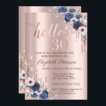 Invitation Roses Bleus, Parties scintillant Rose Gold 30e ann<br><div class="desc">Moderne,  chic et glamour,  avec des gouttes de parties scintillant et des roses bleus sur un arrière - plan rose d'or.</div>
