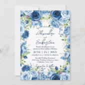 Invitation Roses bleus sophistiqués avec Mariage Feuille vert (Devant)