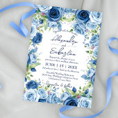 Invitation Roses bleus sophistiqués avec Mariage Feuille vert