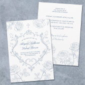 Invitation Roses Blue Crest Catholic Wedding