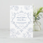 Invitation Roses Blue Crest Catholic Wedding (Debout devant)