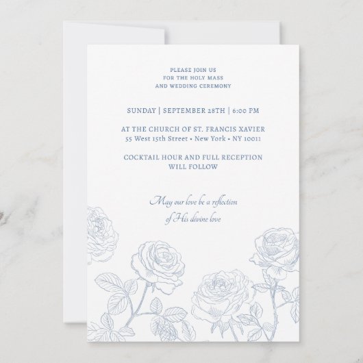Invitation Roses Blue Crest Catholic Wedding (Dos)
