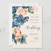 Invitation Roses Blue/Peach Wedding ID584 (Devant)