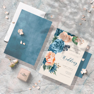 Invitation Roses Blue/Peach Wedding ID584