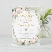 Invitation Roses blush branchés et couples d'eucalyptus douch (Debout devant)