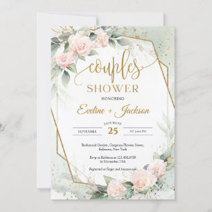 Invitation Roses blush branchés et couples d'eucalyptus douch