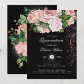Invitation Roses Blush vintages sur Quinceanera Noir (Devant / Derrière)
