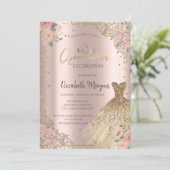 Invitation Roses Boho Diamants Robe Rose Gold (Debout devant)