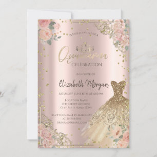 Invitation Roses Boho Diamants Robe Rose Gold