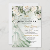 Invitation Roses Boho Sage & Roses Blanches Verdure et or (Devant)