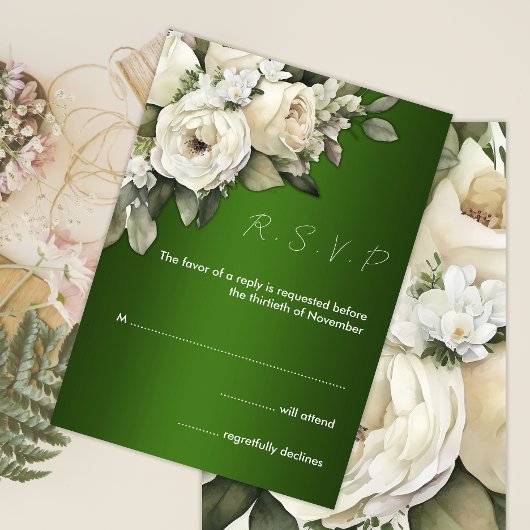Invitation Roses Boho sur Emerald Green Wedding RSVP