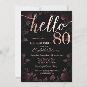 Invitation Roses bordeaux foncé élégantes 80e anniversaire no