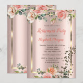 Invitation Roses Chic Diamants Confettis Retraite (Devant / Derrière)
