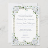 Invitation Roses chic et Mariage floral frontière argent (Devant)