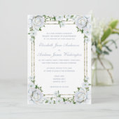 Invitation Roses chic et Mariage floral frontière argent (Debout devant)
