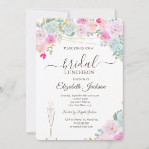 Invitation Roses chic,Verre à vin,Luncheon de mariage élégant