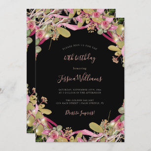 Invitation Roses chics et anniversaire floral de feuillage