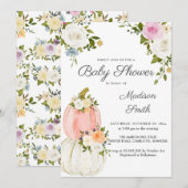 Invitation Roses Citrouille rose aquarelle | BABY SHOWER (Devant / Derrière)