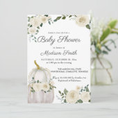 Invitation Roses Citrouilles blancs Aquarelle | BABY SHOWER (Debout devant)