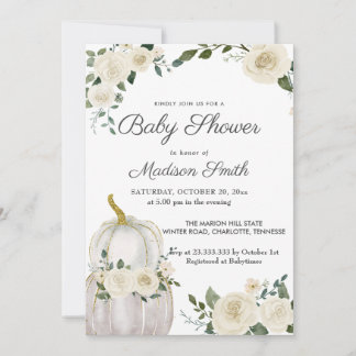 Invitation Roses Citrouilles blancs Aquarelle | BABY SHOWER