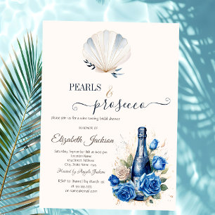 Invitation Roses Coquillages Perles & Prosecco Bleu